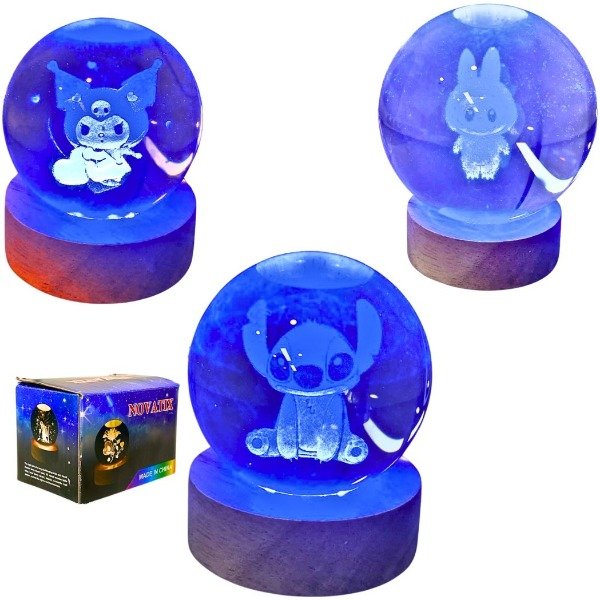 Producto - Lampara de noche Esfera LED 3D Mini (Labubu, Kuromi, Stitch)