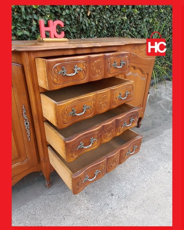 Producto - Gran bahiut vajillero antiguo estilo Francés Provenzal en madera maciza tallada - 8