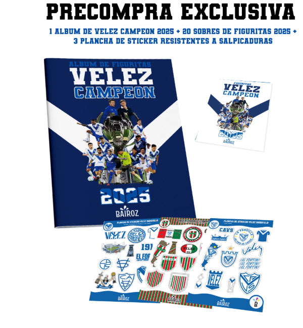 Producto - Album De Figuritas Velez Campeon 2025 + 20 Sobres + 3 planchas de Stickers