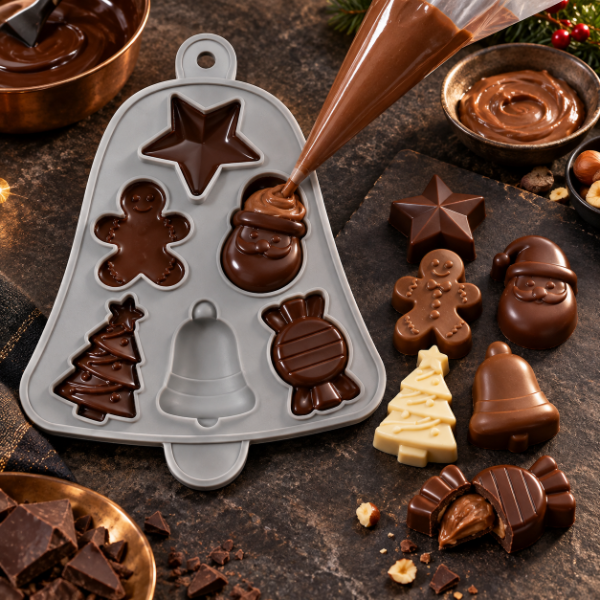 Producto - MOLDE DE SILICONA NAVIDEÑO FORMA CAMPANA 6 FIGURAS 5I10 - 1