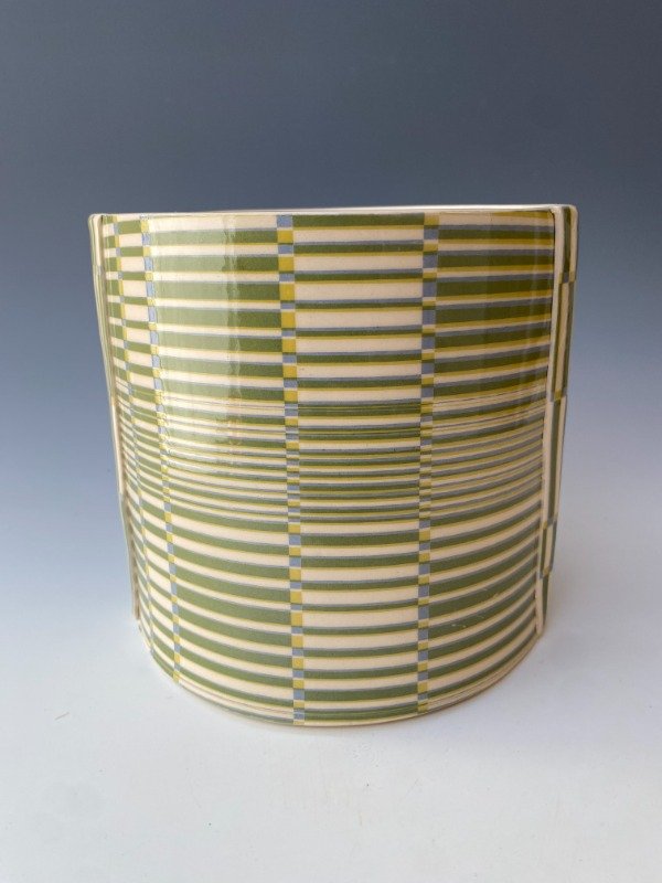 Producto - FLORERO CON DISEÑO RAYAS AMARILLO/AZUL