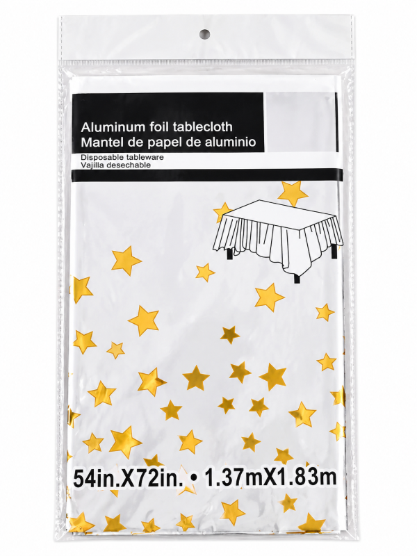 Producto - Mantel Metalizado Descartable Blanco / Estrellas Doradas - 1