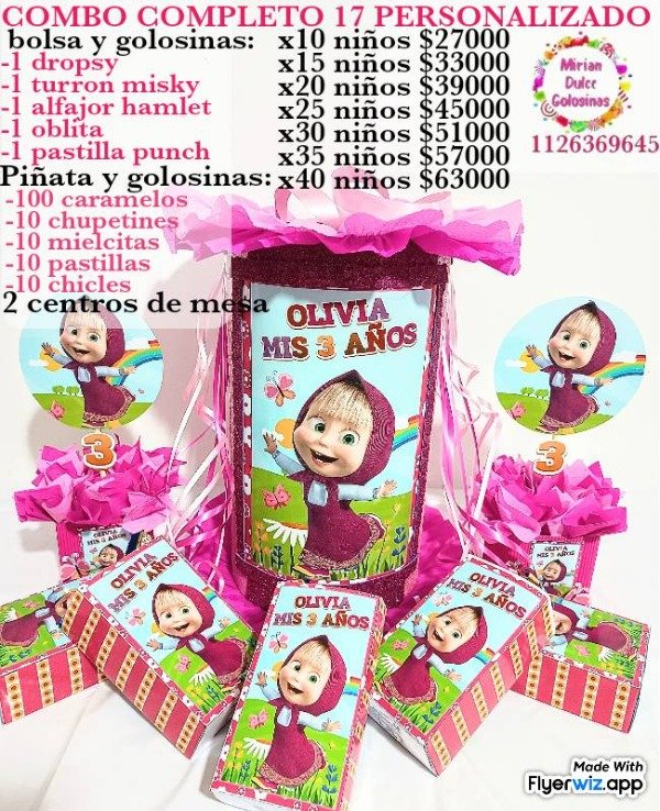 Producto - Combo cumpleaños 17 Masha y oso