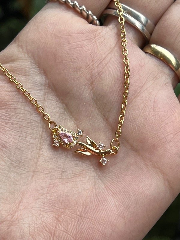 Producto - Collar acero dorado rosa