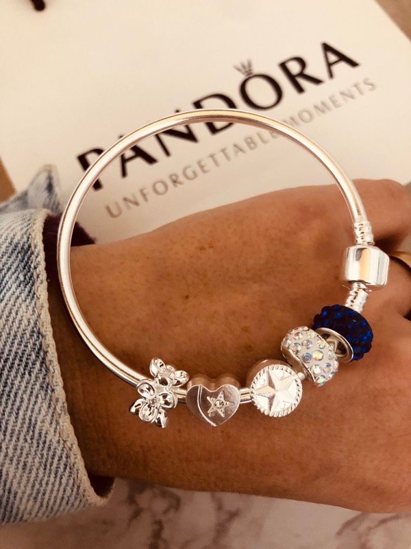 Producto - Esclava Pandora Azul + dijes premium M2 Acero Blanco