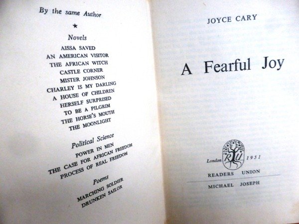 Producto - A FEARFUL JOY - JOYCE CARY - READERS UNION - 1951 - EN INGLES - TAPA DURA