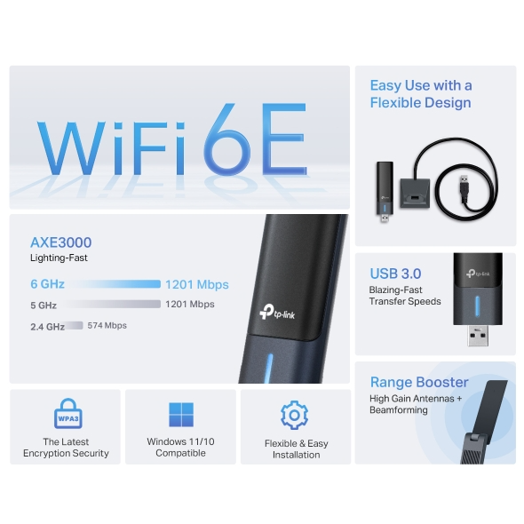 Producto - Adaptador wireless USB 574/1201/1201Mbps -dual band 2.4/5GHz/6GHz -usb 3.0 - 2