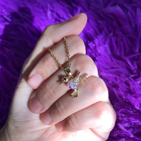Producto - Conjunto Cadena + Dije Colibri con cubic tornasol