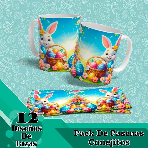 Producto - Diseños Digitales / Plantillas Para Sublimar Tazas Pascuas Conejitos Cute