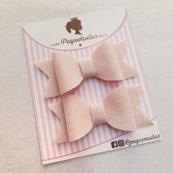 Mini moños Sofia rosa glitter