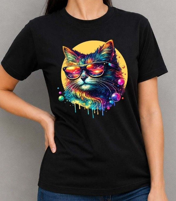 Producto - Remeras Negras Unisex Gatos y Perros Psicodelicos - 4
