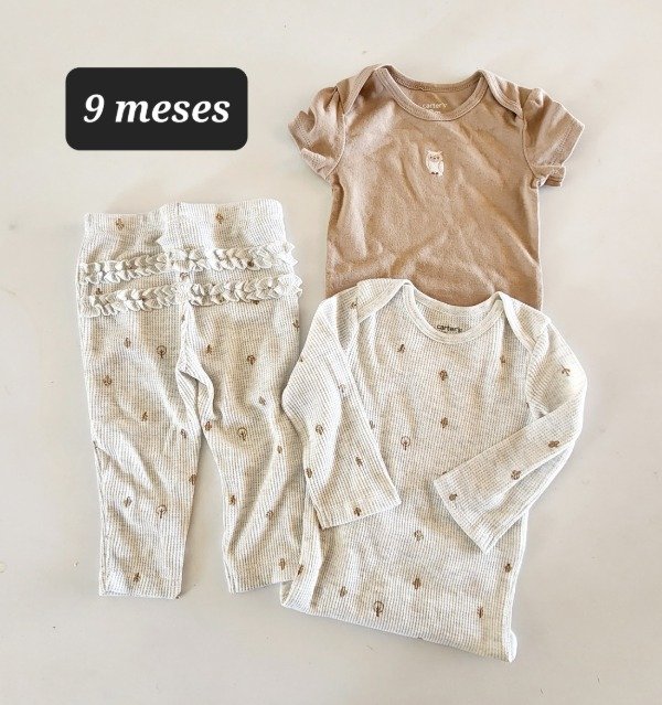 Producto - Trio Carters 2 body y pantalón talle 9 meses lechuza