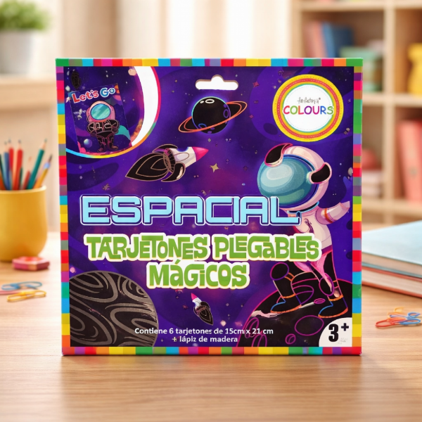 Producto - Papel Mágico Tarjetones Plegable ESPACIAL 6 Hojas Con 1 Lápiz 7169