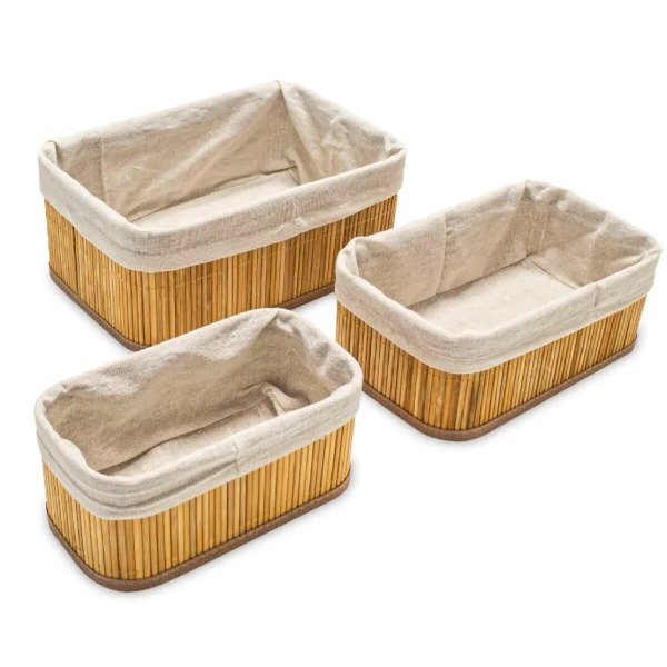 Producto - Set canasta bambu con tela x3 medidas