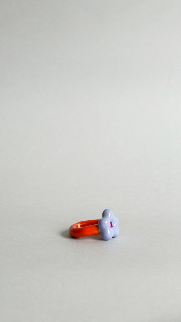 Producto - Anillo flor celeste y naranja 2 - 1
