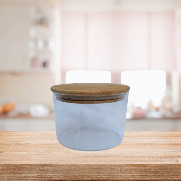 Producto - Frasco de vidrio redondo con tapa de bambú 500cc