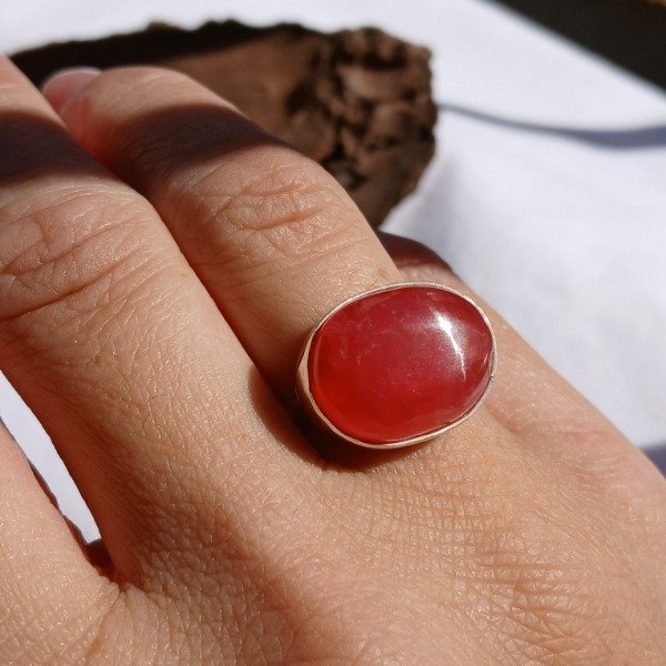 Producto - Anillo Plata 925 con rodocrosita calidad Ortiz - Talle 16