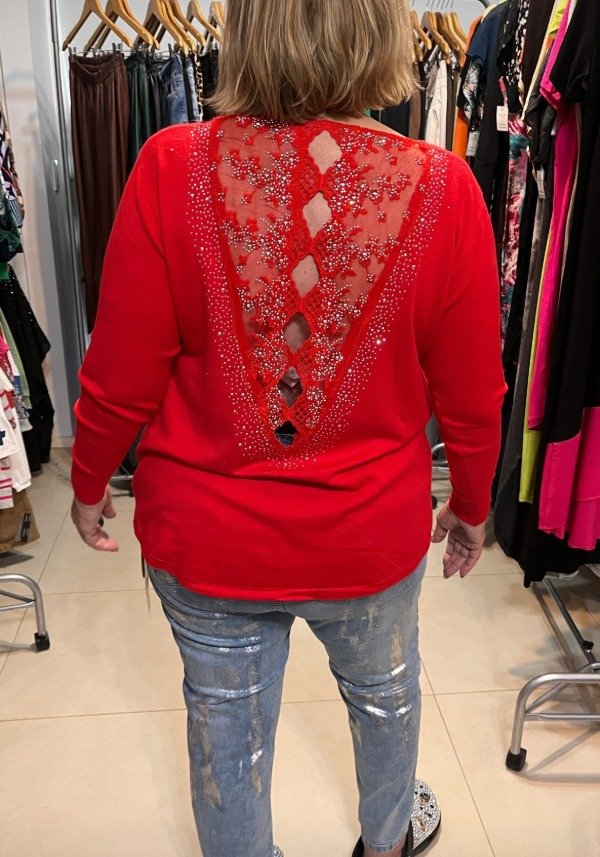 Producto - Sweaters Importados Espalda Brillos Strass y Transparencias - Rojo TRANSF 48.000