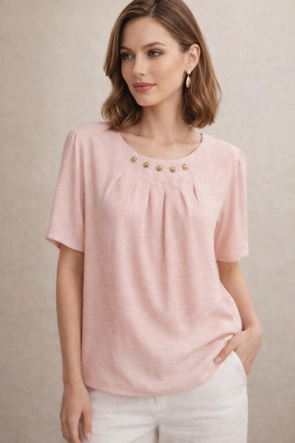 Producto - Blusa manga corta con botones dorado Rosa 49br41