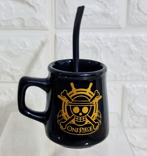 Producto - Mate criollo negro y dorado calavera dorada One Piece