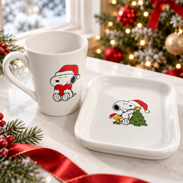 Producto - SET SNOOPY NAVIDAD DE TAZA CONICA DE CERAMICA VITRIFICADA MAS PLATO DE TOSTADA - 2