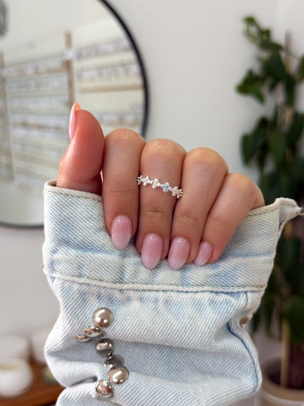 Producto - Anillo acero blanco flores cúbics colores talle 8