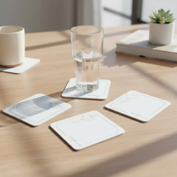 Producto - Posavasos Cuadrado Set X 4 Zen Fibroplus Blanco Frases Blanco