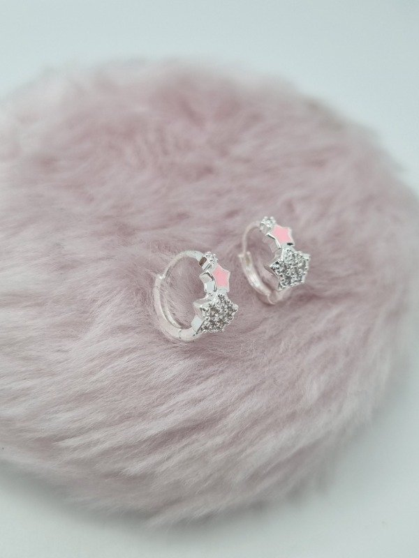 Producto - Aros acero blanco argollita aplique doble estrella strass/esmalt