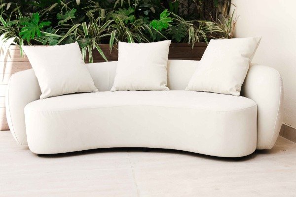Producto - Sofa Sillon Curvo Nórdico 180 Cm 3 Cuerpos Cuero Sintético Beige