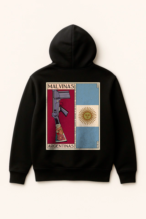 Producto - Malvinas Argentinas (Versión 1 Canguro Unisex Negro Dorsal)