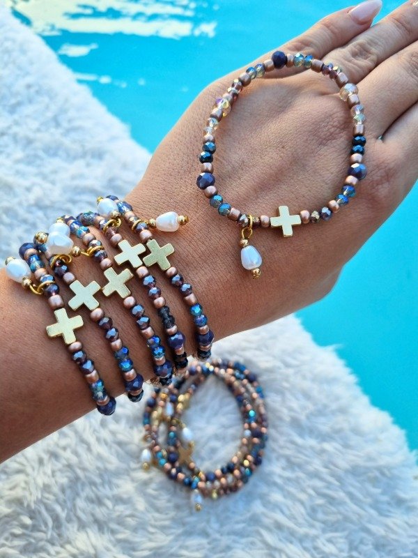 Producto - PULSERA MIX CRUZ TONOS TIERRA Y LAVANDA