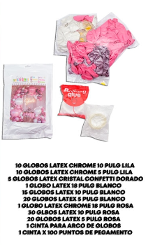 Producto - SET SUPER GUIRNALDA DE GLOBOS LATEX/CONFETTI ROSA LILA BLANCO 114 PCS