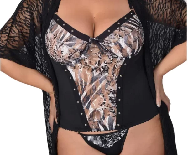 Producto - Corset con Aro Animal Print y Tanga Less Conjunto de Lenceria