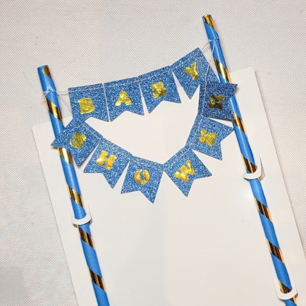 Producto - Banderin para torta con glitter BABY SHOWER celeste y dorado