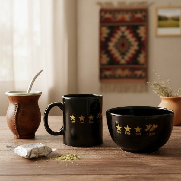 Producto - SET DE TAZA RECTA Y CUENCO NEGRO "MALVINAS" CERAMICA VITRIFICADA