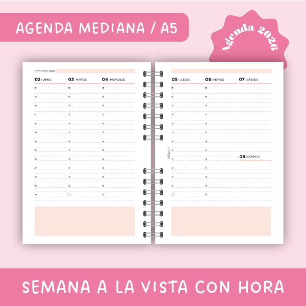 Producto - Agenda Mediana 2026 - Semana a la vista con hora
