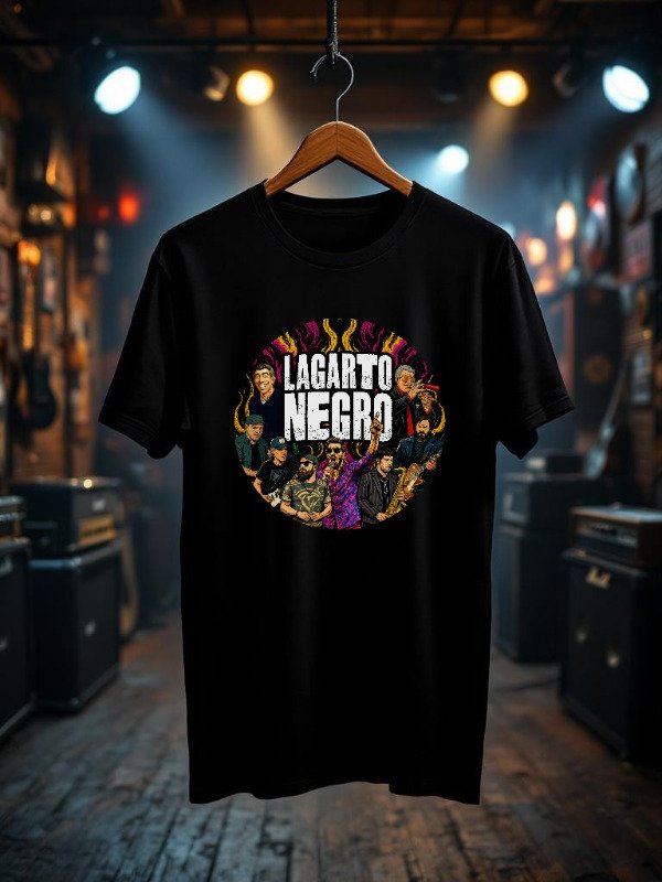 Producto - Remera Negra Lagarto Negro - Ilustración de la banda por Astronauta Italiano