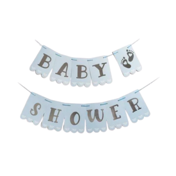Producto - Banderin stamping BABY SHOWER color celeste letra plateada