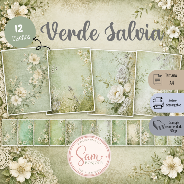 Producto - Archivo Digital: Papeles Verde Salvia