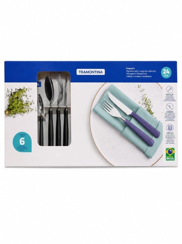 Producto - Set cubiertos cuchi tenedor cuchara cucharita x24 piezas tramontina