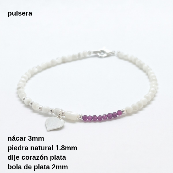 Producto - PUL #FP Pulsera nácar 3mm, piedra natural y dije corazón (DÓLAR) - 5