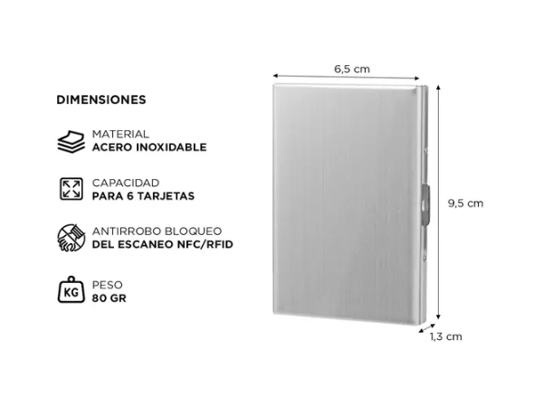 Producto - Tarjetero Anti-Robo NFC/RFID -Acero Inoxidable -6 tarjetas -grey -Gadnic Wallet4 - 3
