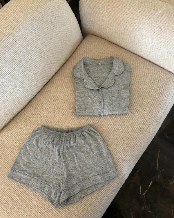 Producto - Pijama camisero corto - Gris - 1
