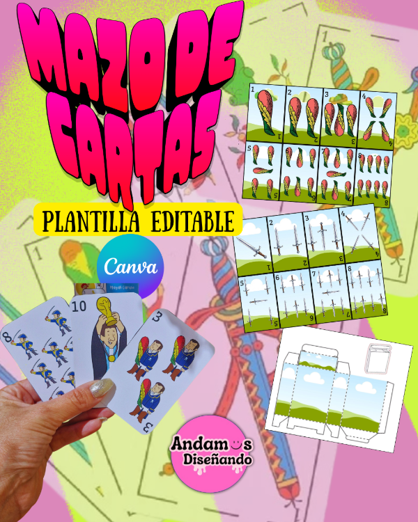 Producto - MAZO DE CARTAS ESPAÑOLAS. PLANTILLA EDITABLE EN CANVA