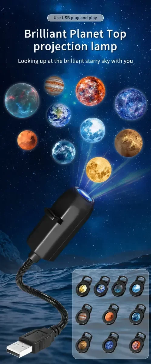 Producto - Mini Proyector Luz Led Nocturna Usb Luna Planetas 10 Chips - 5
