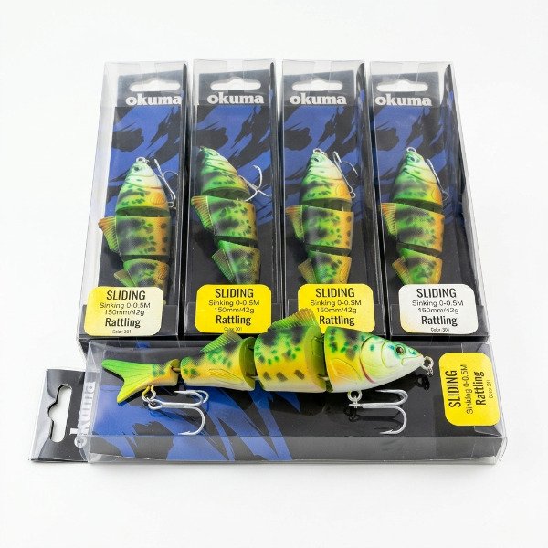 Producto - Señuelo Pez Okuma Sliding Articulado con Rattling 15cm 42gr Verde Amarillo - 4