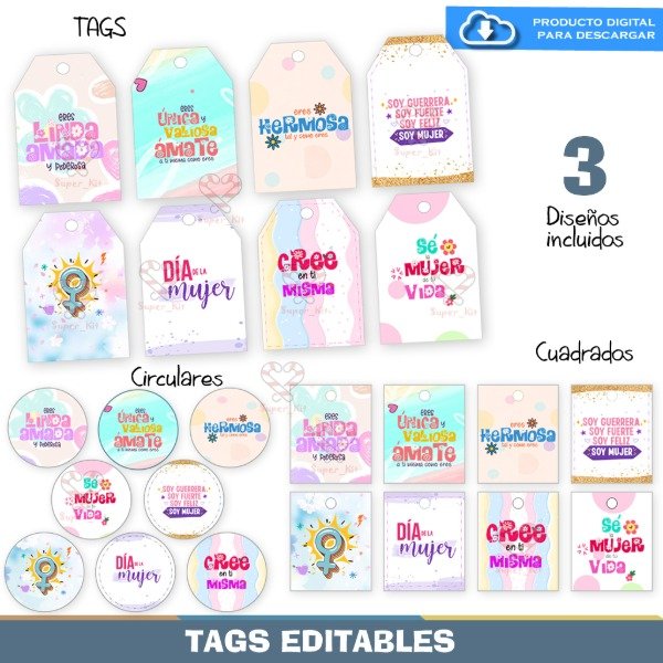 Producto - Kit Imprimible Tags Dia de la Mujer