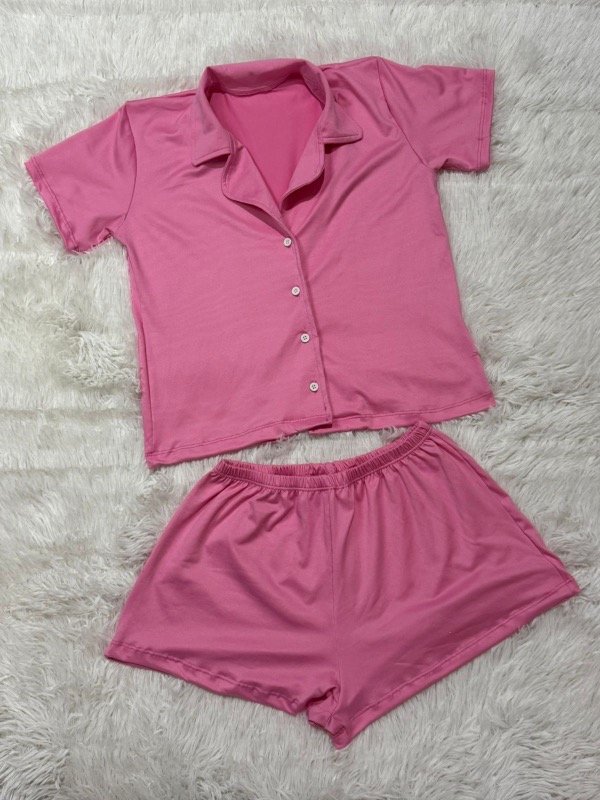 Producto - Pijama camisero liso - Rosa