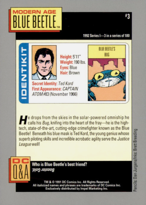 Producto - 1992 Impel DC Comics Cosmic #3 - Blue Beetle MA - 1