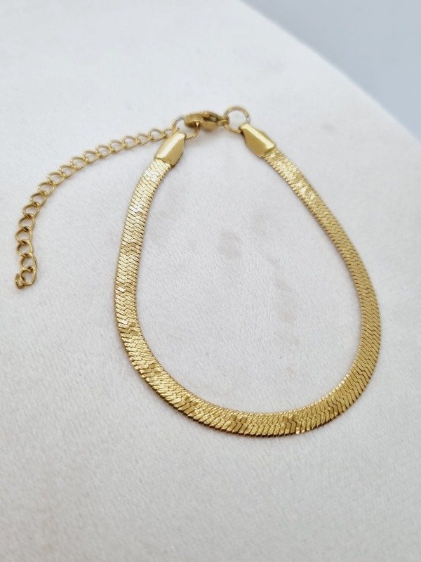 Producto - Pulsera acero dorado cola rat plana text